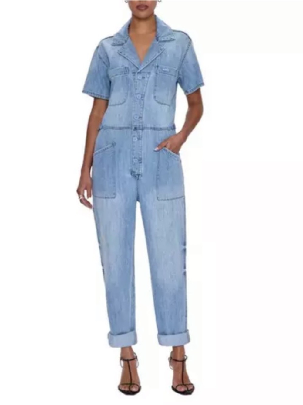 NWT Women's Pistola Grover Disoriented Blue Denim Jumpsuit Size L